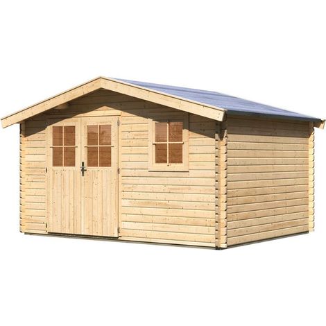 Karibu Gartenhaus Felsenau Gartenhaus aus Holz, Holzhaus mit 40 mm Wandstärke, Blockbohlenhaus mit Montagematerial Naturbelassen