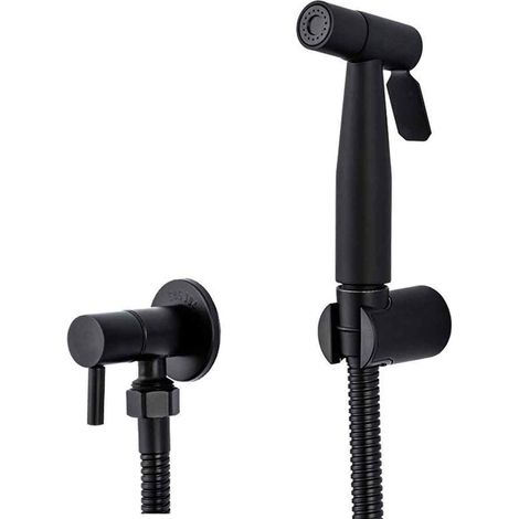 Pulvérisateur Bidet Portable Noir - Acier Inoxydable - Robinet de Toilettes - Valve Shattaf