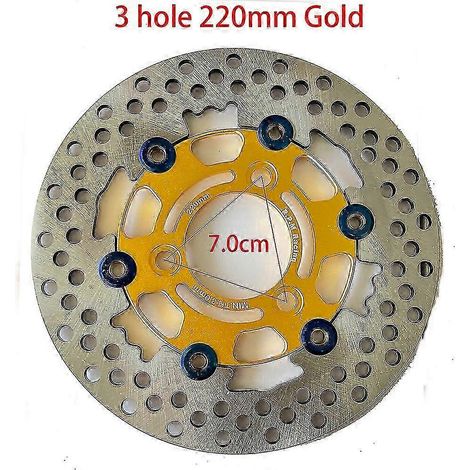 Disques de frein flottants universels en alliage d'aluminium pour moto, diamètre extérieur 200 mm/220 mm/245 mm/260 mm, plaquettes de frein à refroidissement rapide (7,0 cm, or, 220 mm) (1/5)