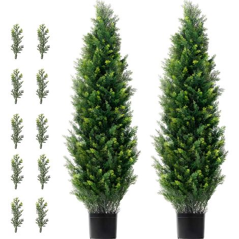 Set mit 2 künstlichen Zedernbäumen, 121,9 cm, Kunstpflanzen, UV-beständig, für drinnen und draußen (1/5)