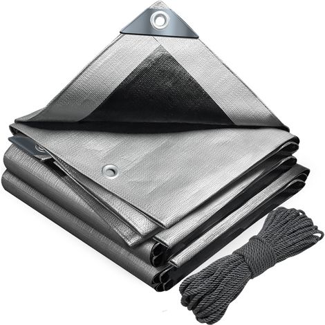 VOUNOT Telo Impermeabile Esterno 2x3m, Telone Occhiellato Impermeabile Rinforzato PE 180 g/m², Grigio Nero