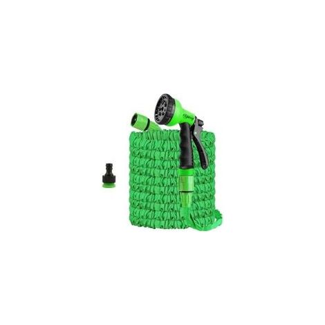 Dehnbarer Gartenschlauch (7,5 m/15 m/30 m/37,5 m/45 m/60 m) mit 8 Düsen, 1/2"- und 3/4"-Adaptern, dehnbarer Gartenschlauch (30 Meter), grün (1/5)