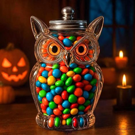 Irovami Bocal bonbons hibou verre – couvercle hermétique, friandises animaux, déco (1/5)