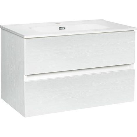 Meuble sous-vasque Kora, frêne blanc, 2 tiroirs, 805x516x470mm