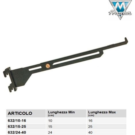 MENSOLA ALLUNGABILE ART.632 NERA PER CREMAGLIERA ART.620  LUNGHEZZA VARIABILE DA 10 A 16 CM