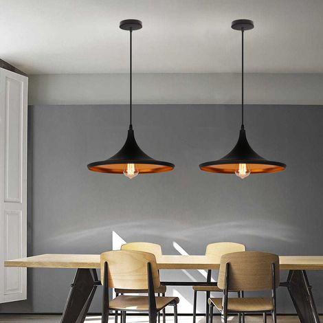Lampada a Sospensione, Vintage Lampada da Soffitto in Metallo, Insdustraile Stile Illuminazione con Ø36cm Paralume per Soggiorno Sala da Pranzo (2X Nero) (1/5)
