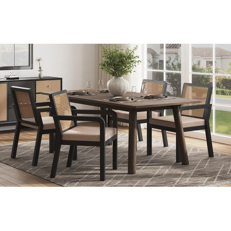Lot de 4 chaises de salle à manger velours haut de gamme,dossier rotin,pieds bois hévéa,ergonomiques,chaises de maquillage luxe.