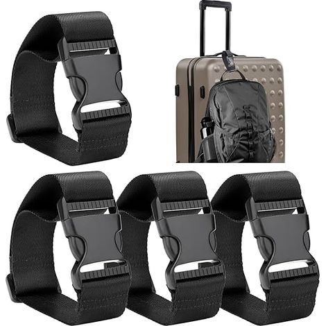 Sangle de bagage réglable Add a Bag Luggage Straps Straps Accessoires pour attacher vos bagages (Noir - 4 pièces) (1/5)