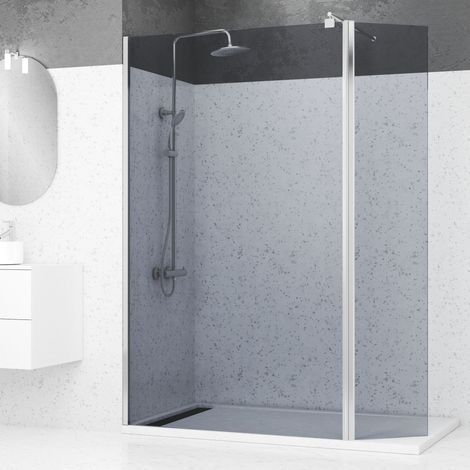 Parete Doccia Fumé con Deflettore 120+40x200cm - Profilo + Barra Estensibile Cromato (1/4)