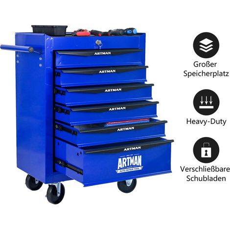 Boîte à outils - OEM - 6 tiroirs - Acier - Noir & Bleu - Roues pivotantes avec freins (1/5)