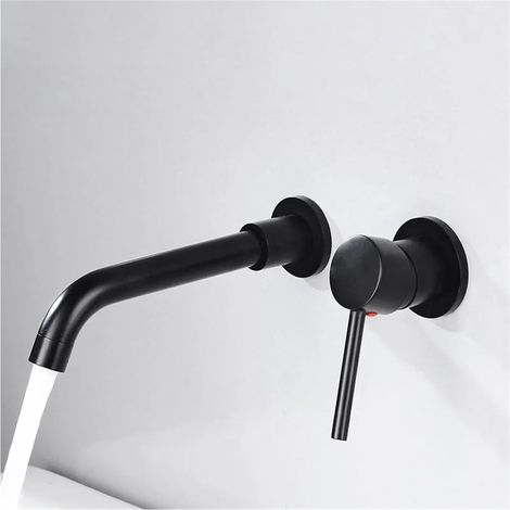 Robinets de salle de bain mural intégré, bec rotatif 360°, mélangeur eau chaude/froide noir (1/5)