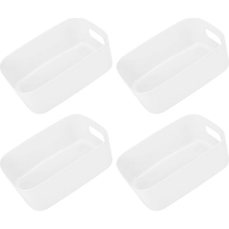 Lot de 10 mini boîtes de rangement en polypropylène avec poignées latérales et bords arrondis, style moderne et polyvalent, idéales pour le bureau et la cuisine (blanc). (1/5)