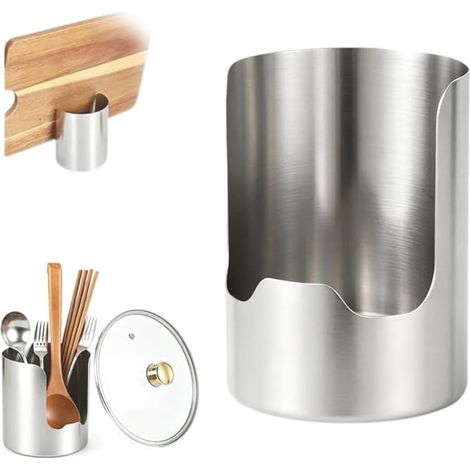 Support 2 en 1 pour ustensiles et couvercles de cuisine, acier inoxydable épaissi, repose-cuillère, argent (1/5)