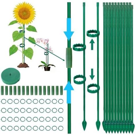 Tuteurs pour Plantes 115 Pièces avec 20 Tuteur Plante, 40 Tiges Clips,15 Tube d'extension, 1M Bande Velcro, Tomate Jardin,Orchidée,Monstera,Plante Grimpante Exterieur Interieur - (1/5)