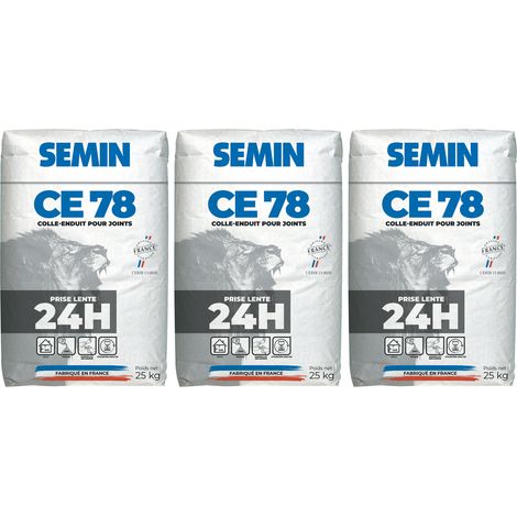 Enduit pour Joints de Plaques de Plâtre Semin - CE 78 Lent - Temps de Prise 24 Heures - Sac de 25 kg (Lot de 3)