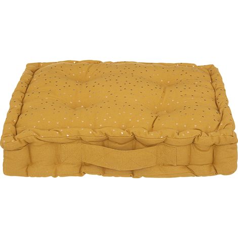 Atmosphera – Coussin de sol 40x40 cm jaune moutarde en coton – Rembourrage confortable pour enfants – Décoration intérieure moderne (1/3)
