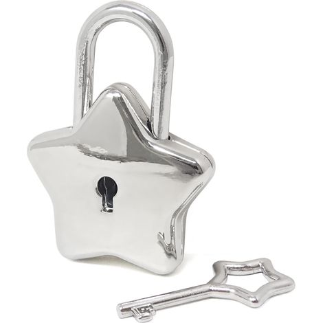 Cadenas miniature argenté en forme d'étoile, avec clé, idéal pour les boîtes à bijoux, les sacs à main, les armoires et les coffres au trésor.
