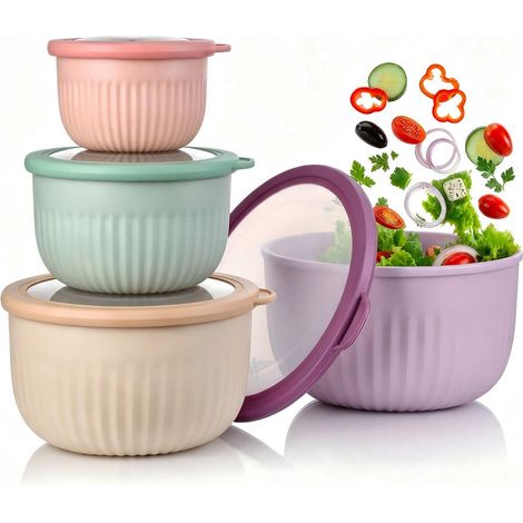 Saladier Avec Couvercle 4 Pièces, 0.5L/1L/2L/3L, Sans BPA - Lavable Lave-Vaisselle, Micro-Ondes (1/5)