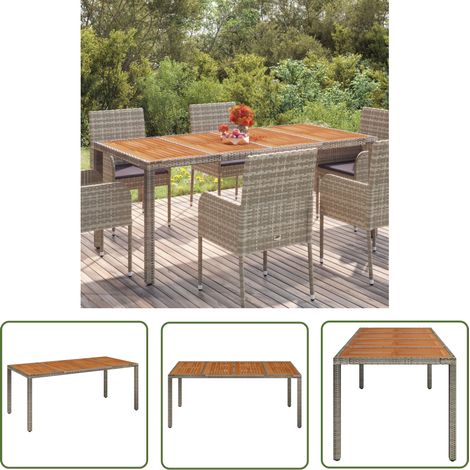 The Living Store Gartentisch mit Holzplatte Grau 190x90x75 cm Poly Rattan - Gartentisch - Outdoor Möbel - Terrassenmöbel - Esstisch - Gartenset (1/5)