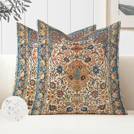 2er-Set Boho-Kissenbezüge (45 x 45 cm), wasserdicht, für den Außenbereich, mit ethnischem, böhmischem Blumenmuster, für Sofa, Schlafzimmer, Stuhl oder Bett (1/5)