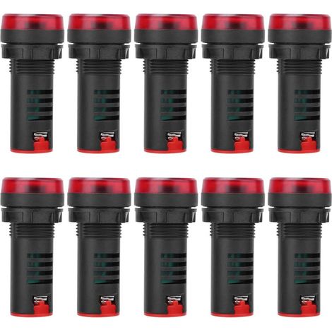 10 Avertisseurs lumineux et sonores BERM® AD16‑22SM, voyant rouge clignotant avec buzzer intégré, pour tension AC/DC 12V. (1/5)