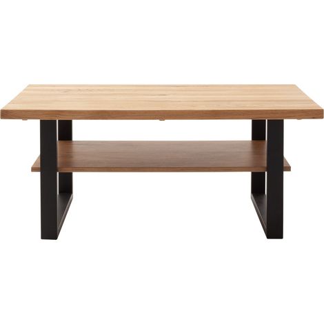 Table basse avec étagère coloris chêne massif huilé - Longueur 115 × Largeur 65 × Hauteur 49 cm (1/5)