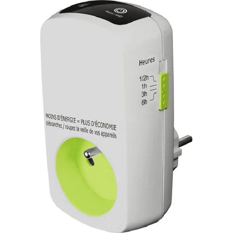 Prise de courant programmable – Arrêt automatique – Démarrage différé – Puissance max 3680W – Ampérage 16A – Prise terre française – Eqwergy