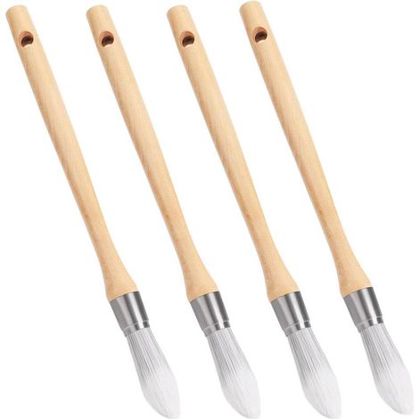 Set of 4 Round Fine Brushes, 15mm Window Frame Brushes, Birch Handle, Stainless Steel Stain Brush, for Painting and Interior Decorating (1/5)