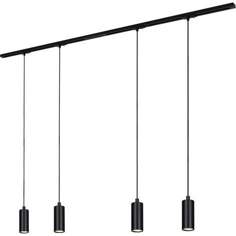 Briloner Rail Schienensystem, Komplettset, 4x LED Pendel, Dimmbar, Einspeisung, Schwarz, 1,5 m
