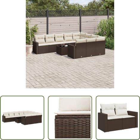 vidaXL Rattanmöbel - 11-tlg. Garten-Sofagarnitur mit Kissen Braun Poly Rattan (1/5)