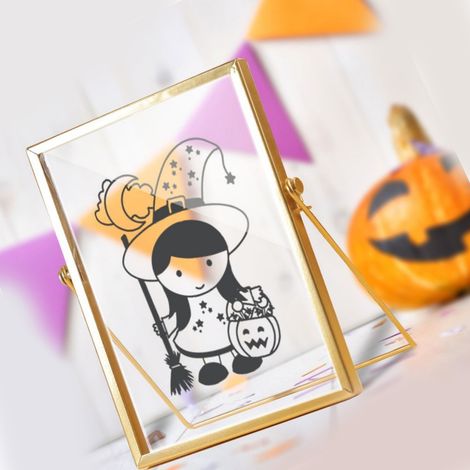 Plaque Décorative Halloween 14,5x19,5cm, Cadre Doré Métallique, Décoration de Table Acrylique, Ornement Festif pour Maison, Lot de 15 (1/4)