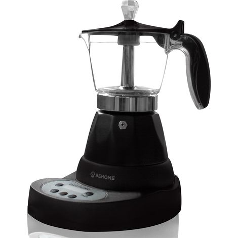 BEHOME Caffettiera Elettrica Programmabile Moka Elettrica 3 Tazze con Timer, Caffè Caldo per 30 Minuti, Alluminio Nera (Con Timer) (1/4)
