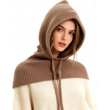 2-in-1 Sturmhaube mit Kapuzenschal, winddichte Strickmütze, warm, für Damen und Herren (1/5)