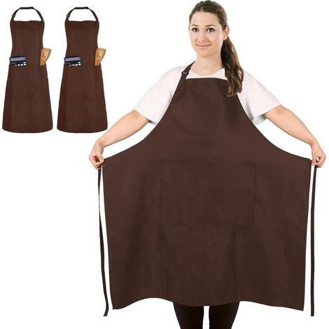 Große Kochschürze (2 Stück), Unisex-Café-Schürze, wasserdichte Schürze mit 2 Taschen zum Kochen, Grillen, Arbeiten, professionelle Schürze für Kellner, Künstler, Friseur (große Größe)