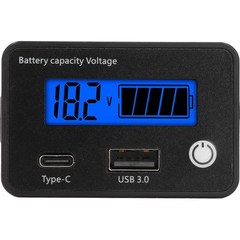 Moniteur de batterie numérique avec écran LCD, alimentation CC 8 à 30 V, port USB Type-C, indicateur de capacité et de tension pour voiture, moto et bateau. (1/5)