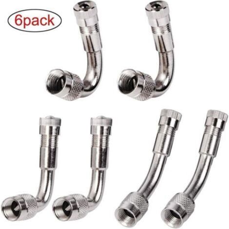 6 Pièces Pneu Valve Rallonge Va,Embout de gonflage, Pneu Valve de Adaptateur, Air Pneu Valve Extension, Pneu Prolongateur Coude de Valve, pour Voiture Moto Vélo Camion, 3 Sortes (Argent) (1/3)