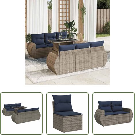 vidaXL Set sofás jardín y cojines 7 pzas ratán sintético acacia gris (1/5)