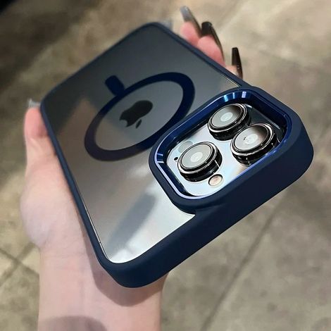 (iPhone 11, bleu) Étui de protection magnétique transparent pour la recharge sans fil MagSafe, cadre antichoc.