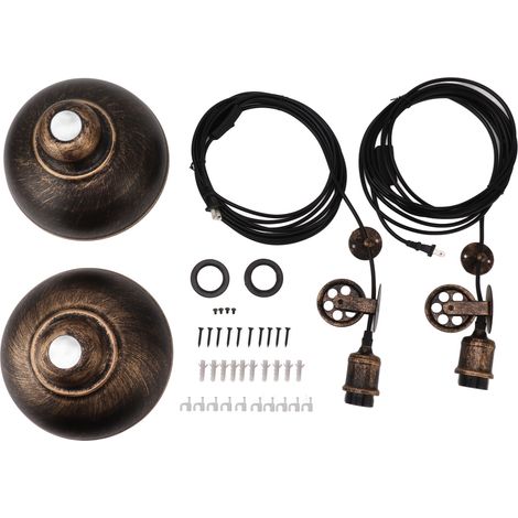 Suspension lumineuse vintage industrielle 2 pièces avec poulie, cordon de 6 mètres, abat-jour en bronze, douille US 110-240V (1/5)