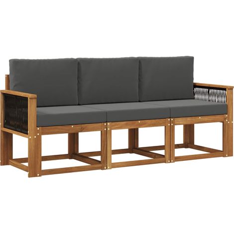 vidaXL Set di divani da esterno con cuscino 3 pcs Naturale e
