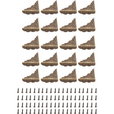 20 Pièces Coins de Protection en Bronze Angle Droit Vintage pour Boîte en Bois Valise de Transport avec Clous