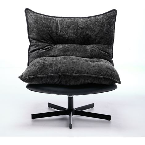 Sillón relax giratorio con respaldo reclinable 95°/110°/125°, chenilla y polipiel, gris oscuro (1/5)