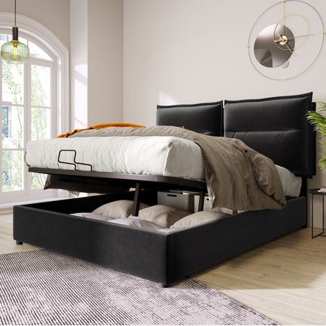 lit adulte coffre rangement 140x200 velours noir OKMYHOME (1/5)