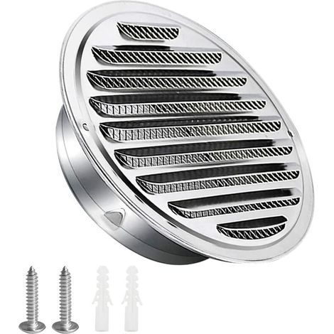 Rejilla de ventilación de acero inoxidable de 100 mm con tornillos y tacos Protección contra la intemperie Lamas con mosquitera y hebilla Rejilla de extracción de aire redonda Tornillo y brida Rejilla (1/5)