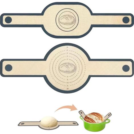 Lot de 2 Tapis de Cuisson en Silicone,Élingues a Pain avec Longues Poignées,Tapis à Pain Réutilisable pour Four, Outils pour Transvaser la Pâte (1/5)