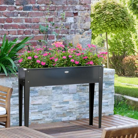 Jardinière sur pieds carré potager avec trou de drainage acier galvanisé 100 x 30 x 80 cm noir - Robuste