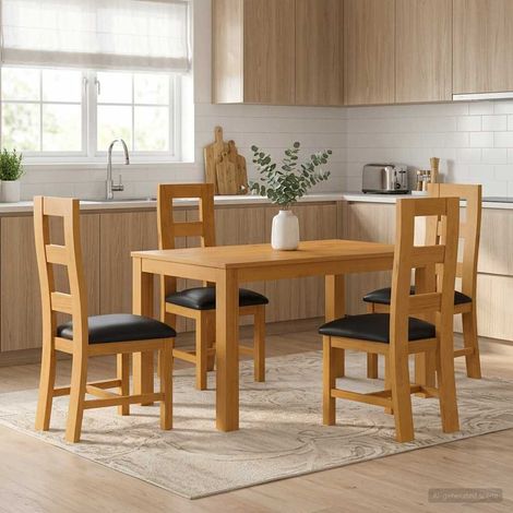 vidaXL Ensemble de salle à manger 5 pc Noir Bois de chêne massif (1/5)