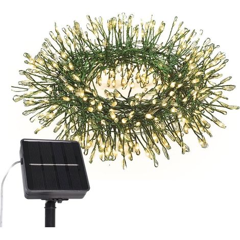 Solar LED Fairy Lights, 6M 200 LEDs Solar Firecracker Lights, 8 Modes Waterproof LED Clusters with Green Copper Wires - Fairy Driveway Decoration (Warm White) (1/5)