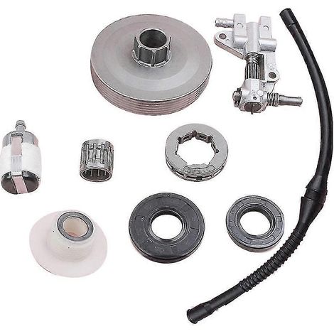 Kupplungsritzel, Kupplungsfelge, Kupplungstrommel, Ölpumpe, Zahnrad für chinesische 4500er, 5200er und 5800er (45 cm³) Motoren, Öldichtung, Kraftstofffilter, Schlauch (1/5)