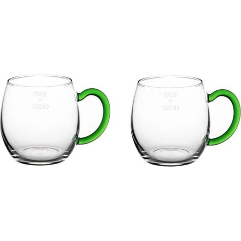 2 verres à vin avec anses vertes, 250 ml, gradués, verres à vin blanc, verres à vin chaud, verres à punch, verres à thé avec anses, verres à spritzer